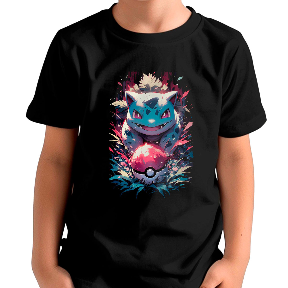 polera-unisex-estampada-frontal-pokeballs-ivysaur-pok-mon