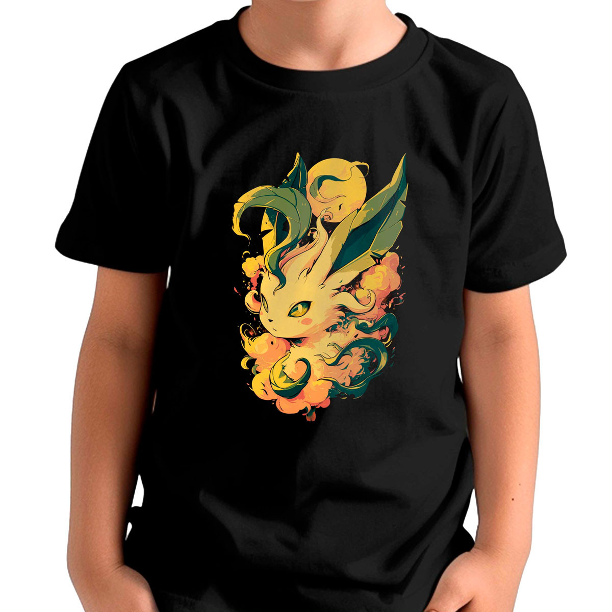 polera-unisex-estampada-leafeon-pokemon-anime-black