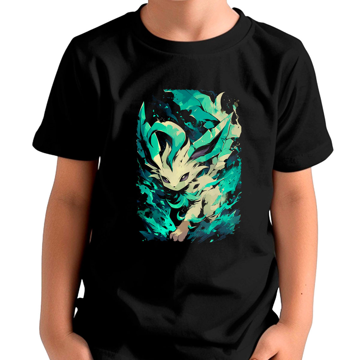 polera-unisex-negra-shiny-leafeon-batalla-pok-mon-anime-b