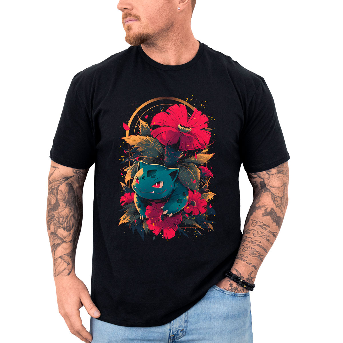 poleras-anime-dise-o-ivysaur-de-pokemon-sobre-fondo-negro-