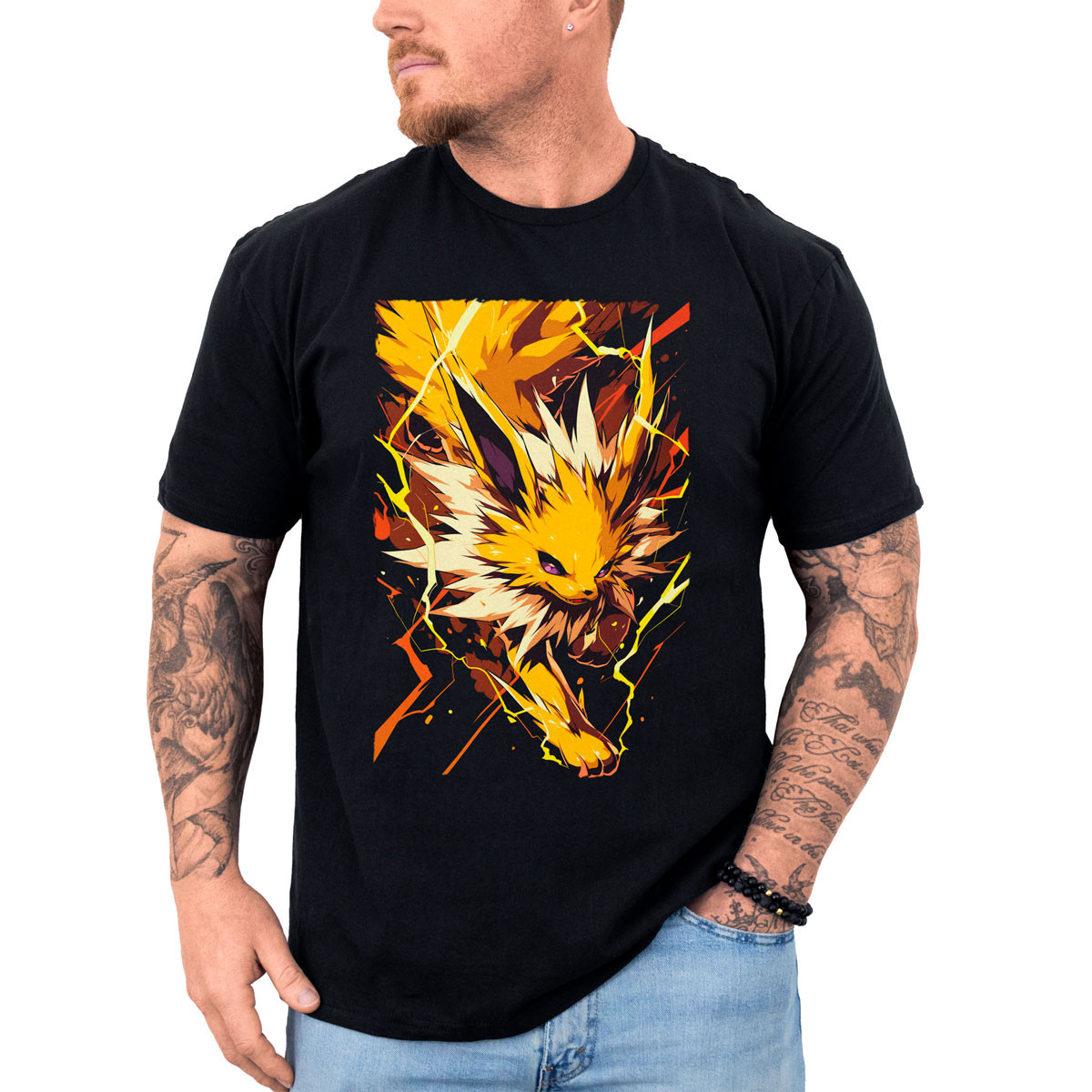 poleras-anime-estampada-frontal-batalla-jolteon-thunder-fang