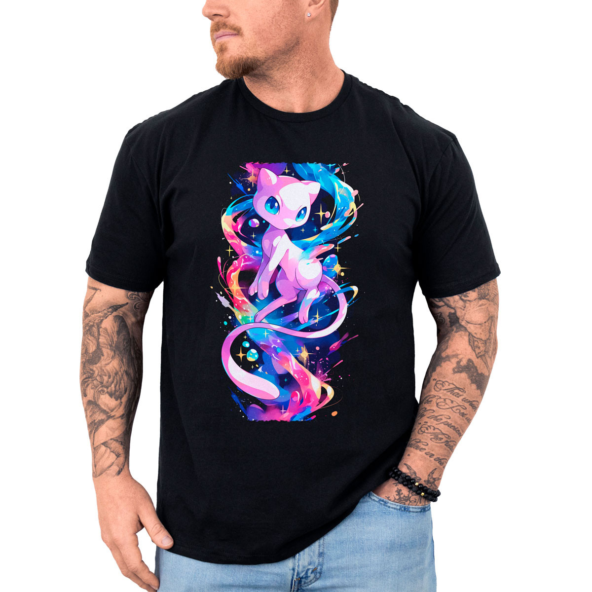 poleras-anime-estampada-mew-shiny-pokemon-negro-brillante