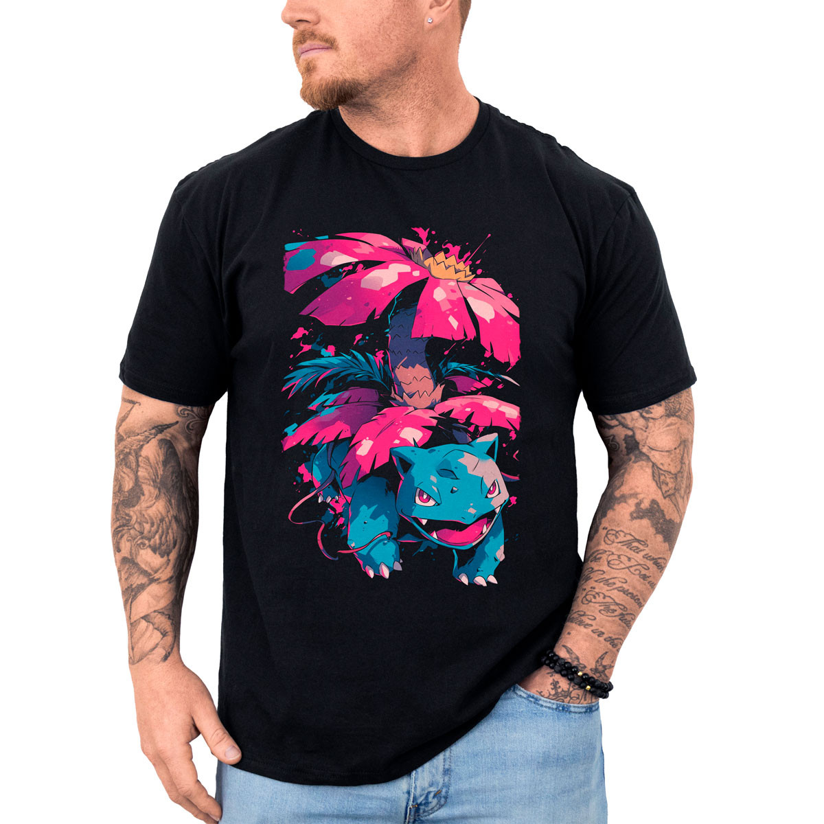 poleras-anime-negra-entrenador-venusaur-hoja-afilada-pok-mon