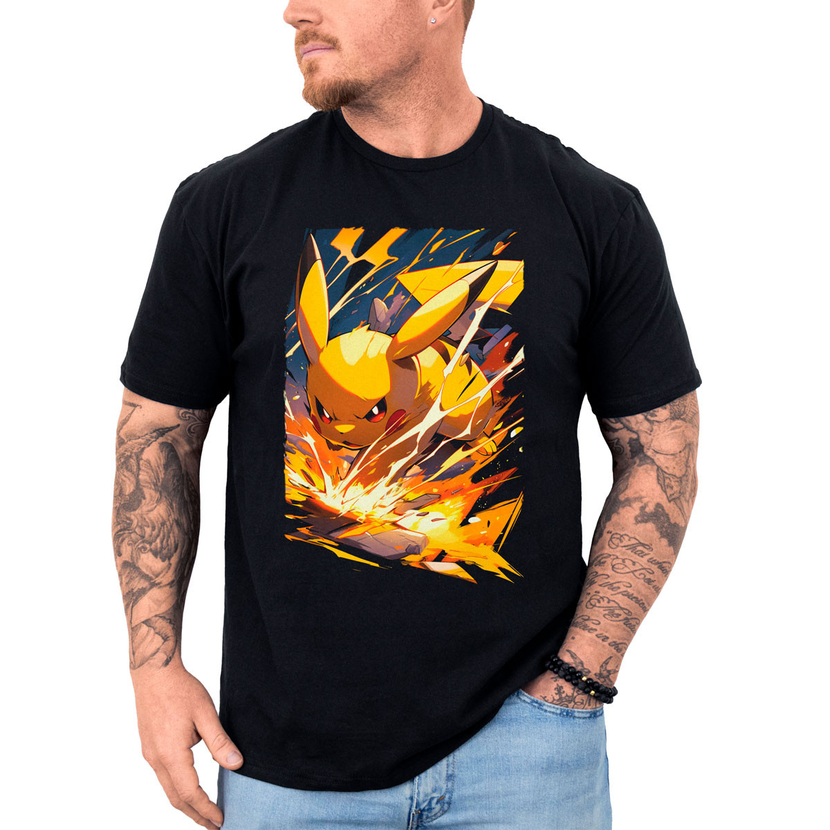 poleras-anime-pikachu-atacando-pok-mon-batalla