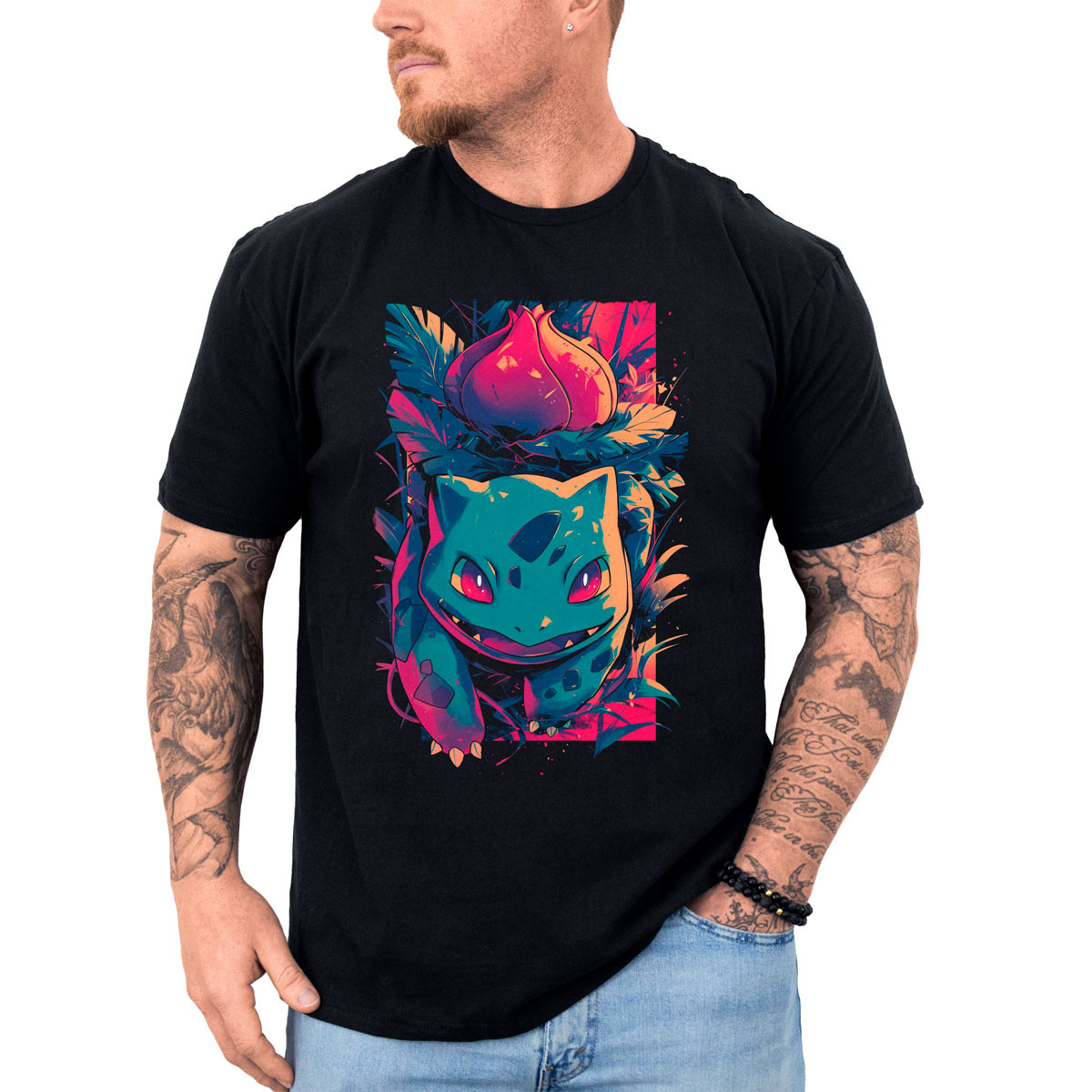poleras-hombre-anime-bulbasaur-brillante-en-batalla