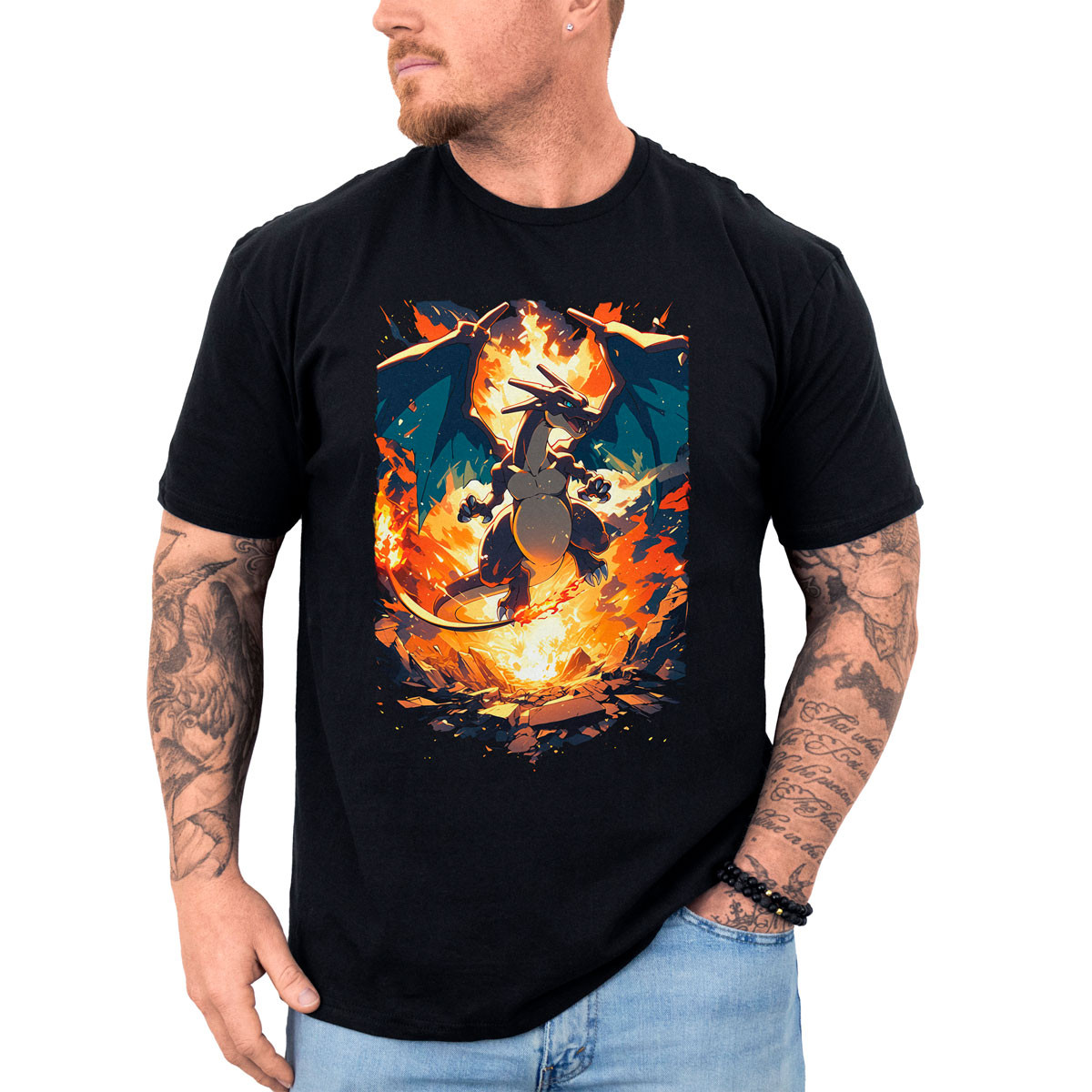 poleras-hombre-anime-charizard-en-batalla-full-power