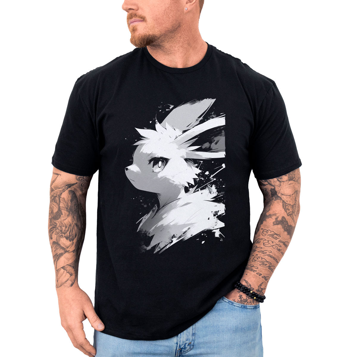 poleras-hombre-anime-eevee-sketch-negro-brillante