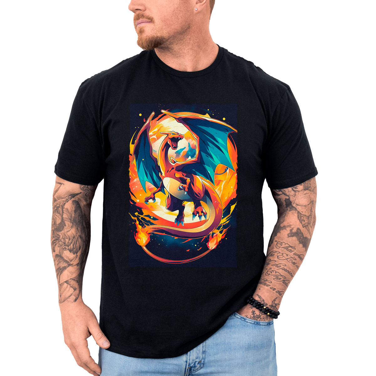 poleras-hombre-anime-estampada-charizard-pokemon-negra