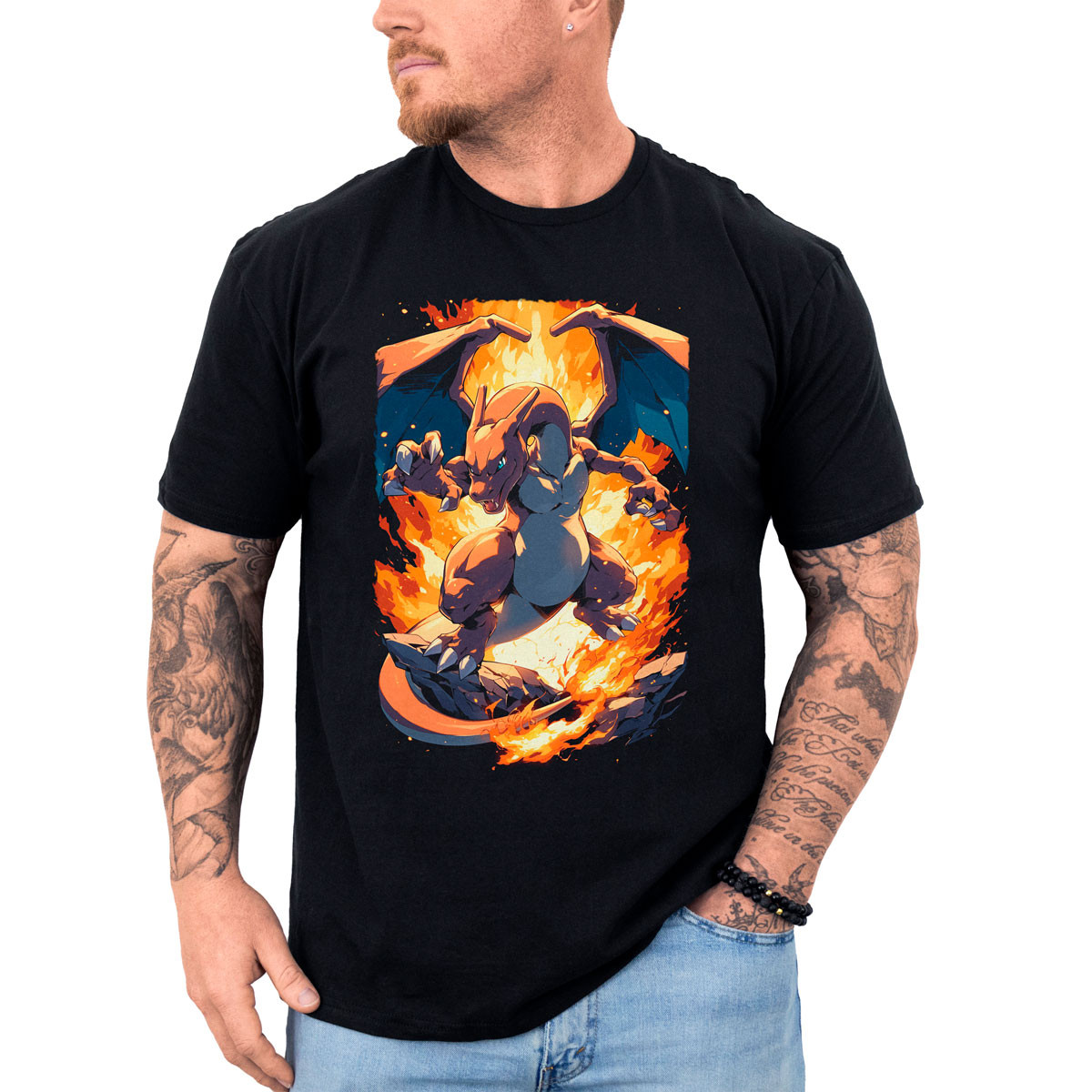 poleras-hombre-anime-estampada-frontal-batalla-charizard-full-power