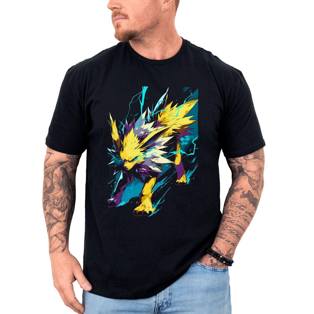 poleras-hombre-anime-estampada-jolteon-thunder-fang-batalla