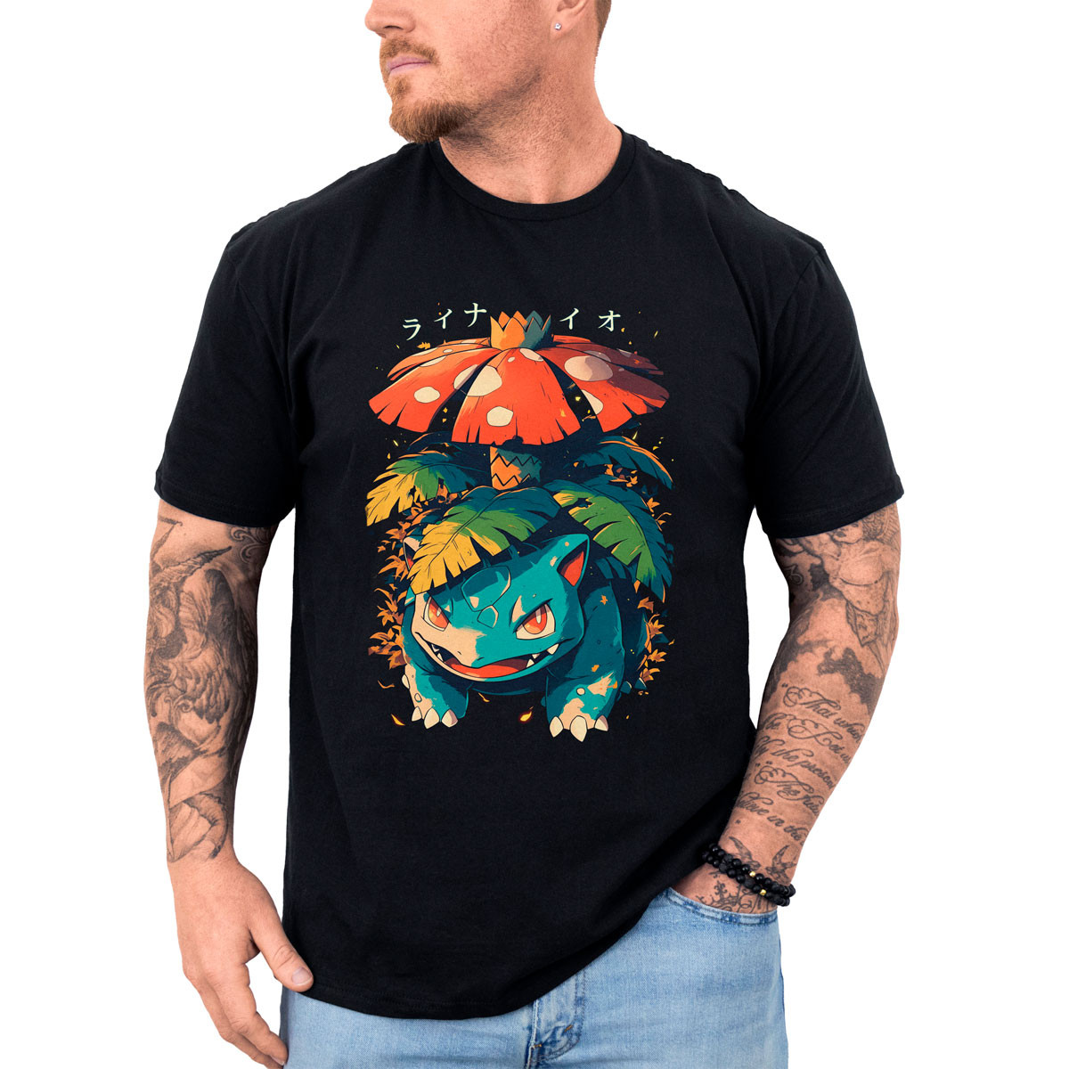 poleras-hombre-anime-estampada-venusaur-oscuro