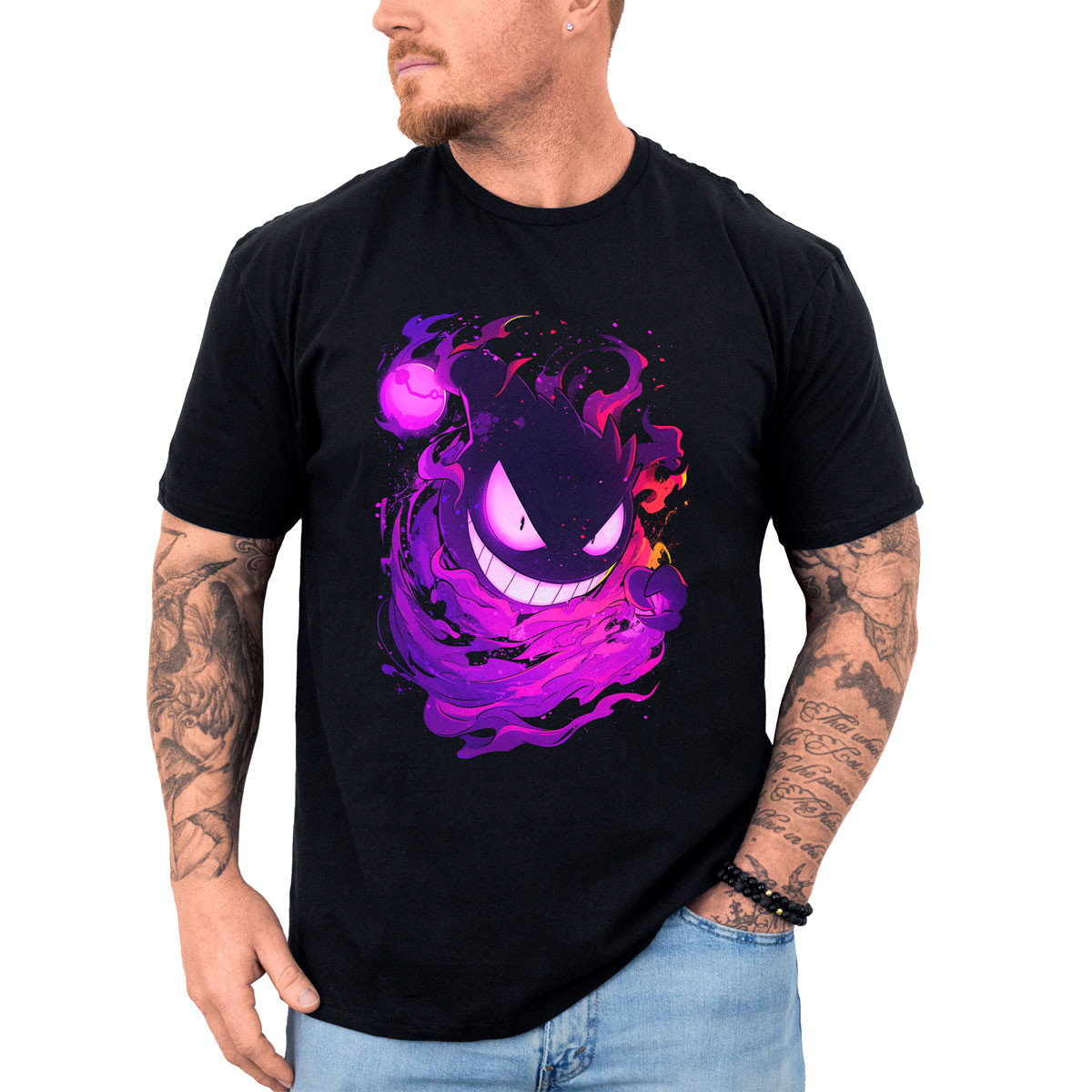 poleras-hombre-anime-gastly-atacando-negro