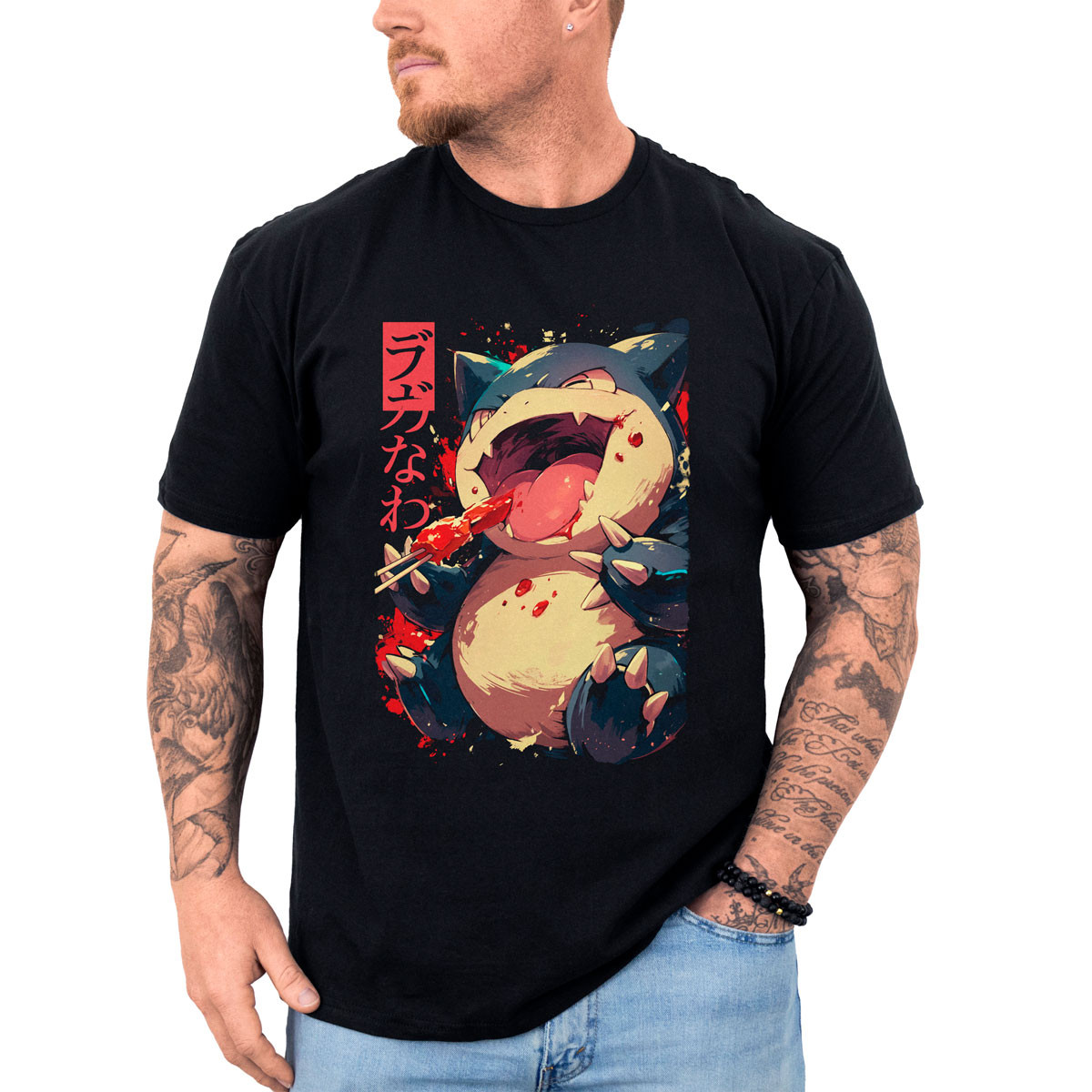 poleras-hombre-anime-snorlax-lick-negro-gym