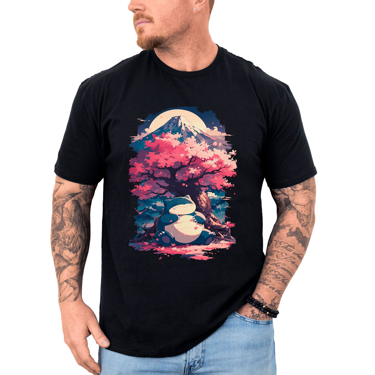 poleras-hombre-anime-snorlax-y-flores-de-cerezo-dise-o-pok-mon-anime