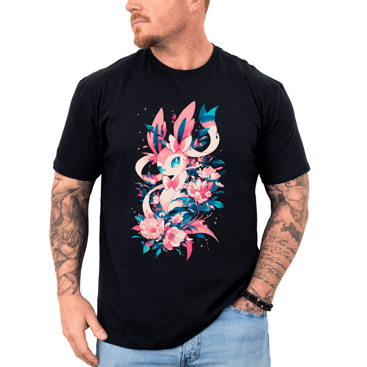 poleras-hombre-anime-sylveon-pink-flowers-pok-mon