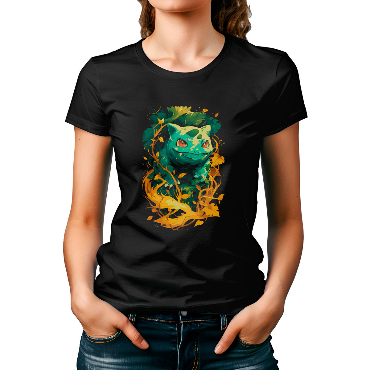 poleras-mujer-dise-o-bulbasaur-pokemon-manga-corta-brillante-espalda-negra