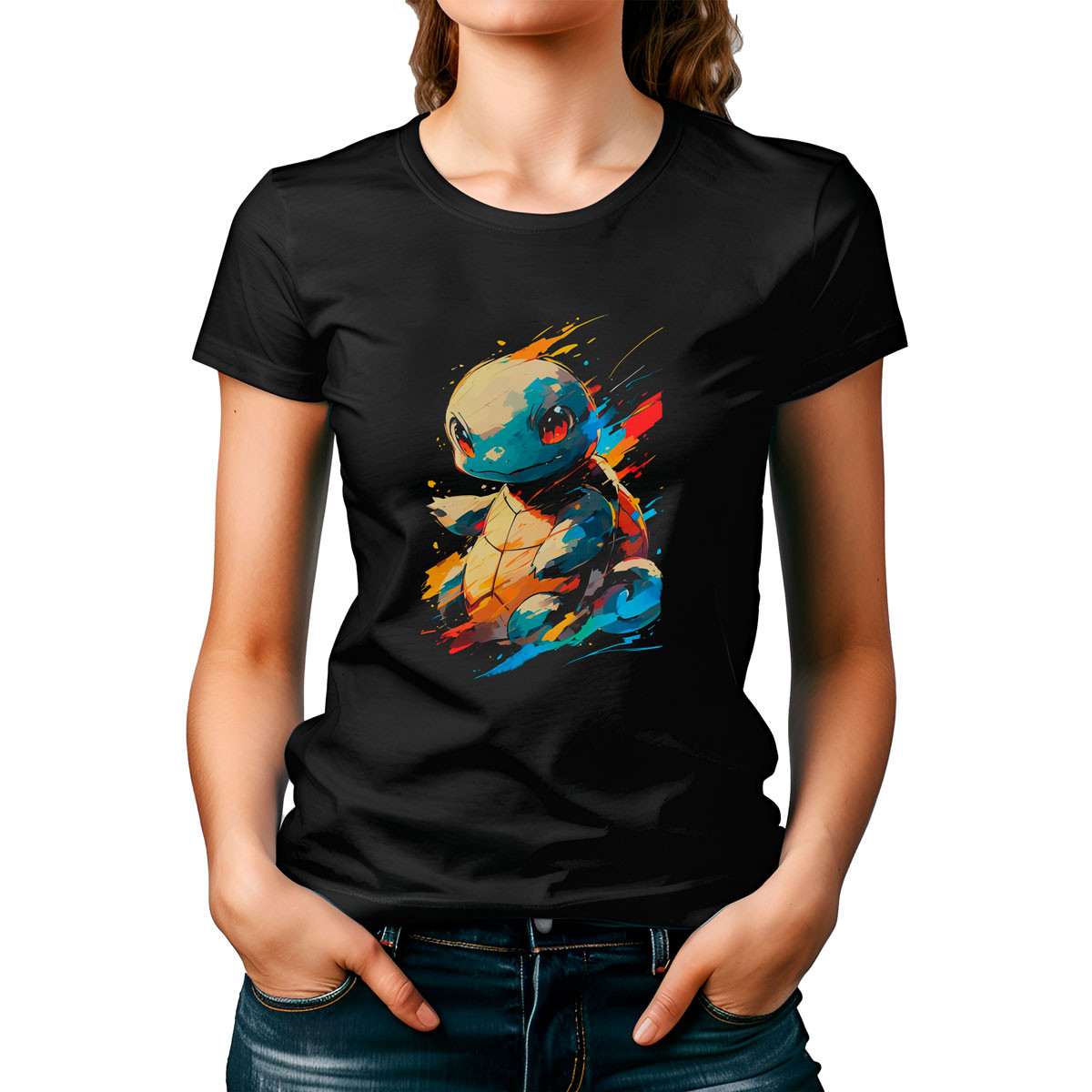 Polera Mujer Estampada Squirtle Sketch Pokemon Anime Black 23 - Unika