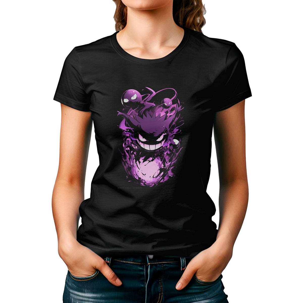 poleras-mujer-estampada-frontal-batallas-pok-mon-gastly-hex-anime