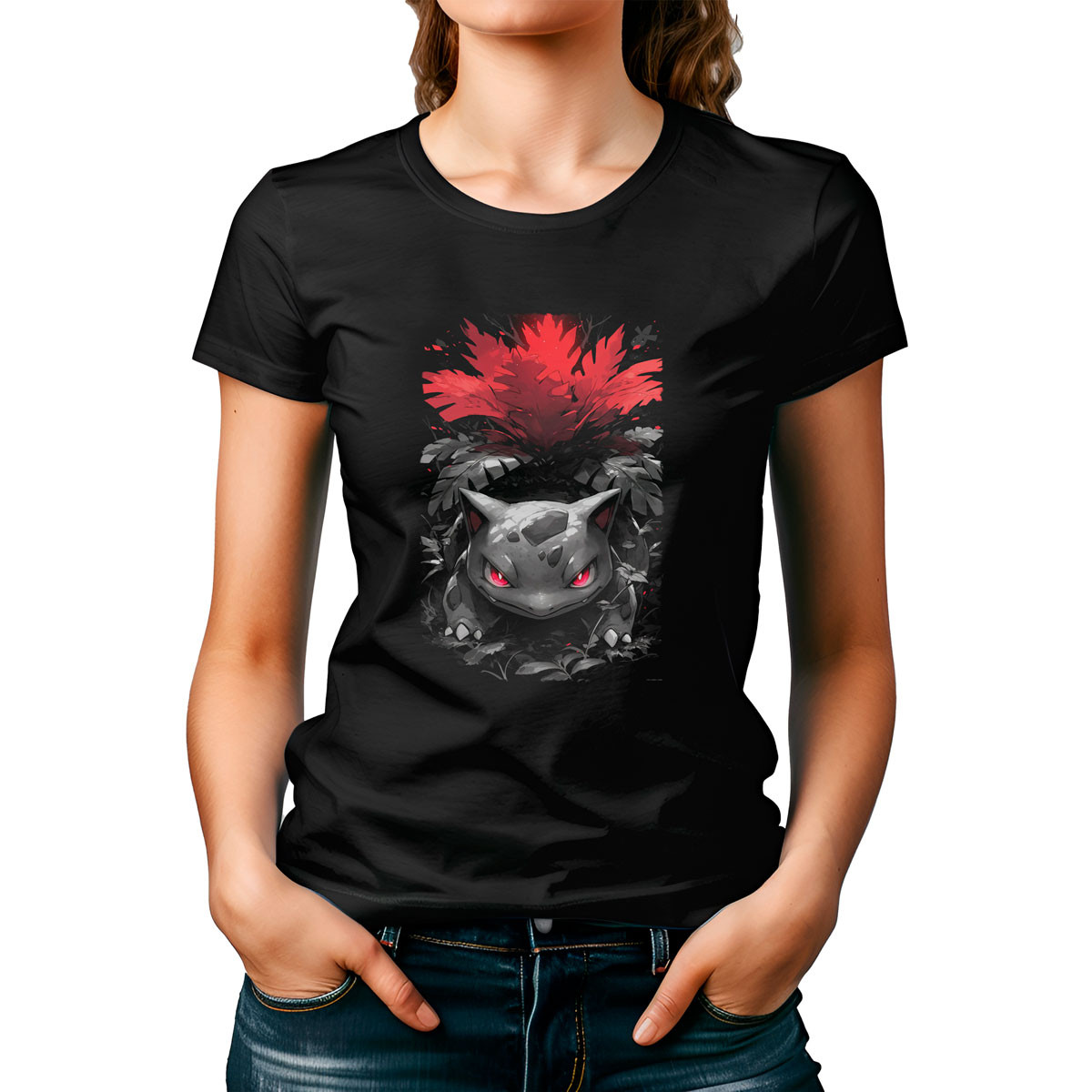 poleras-mujer-negra-gym-dise-o-venusaur-resplandeciente-pok-mon-anime
