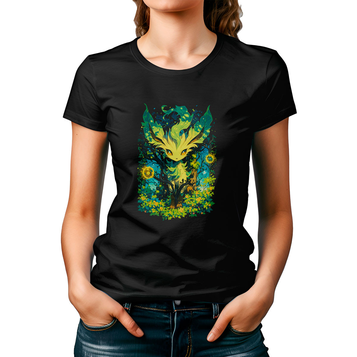 poleras-mujer-negro-batalla-leafeon-pokemon-floral-