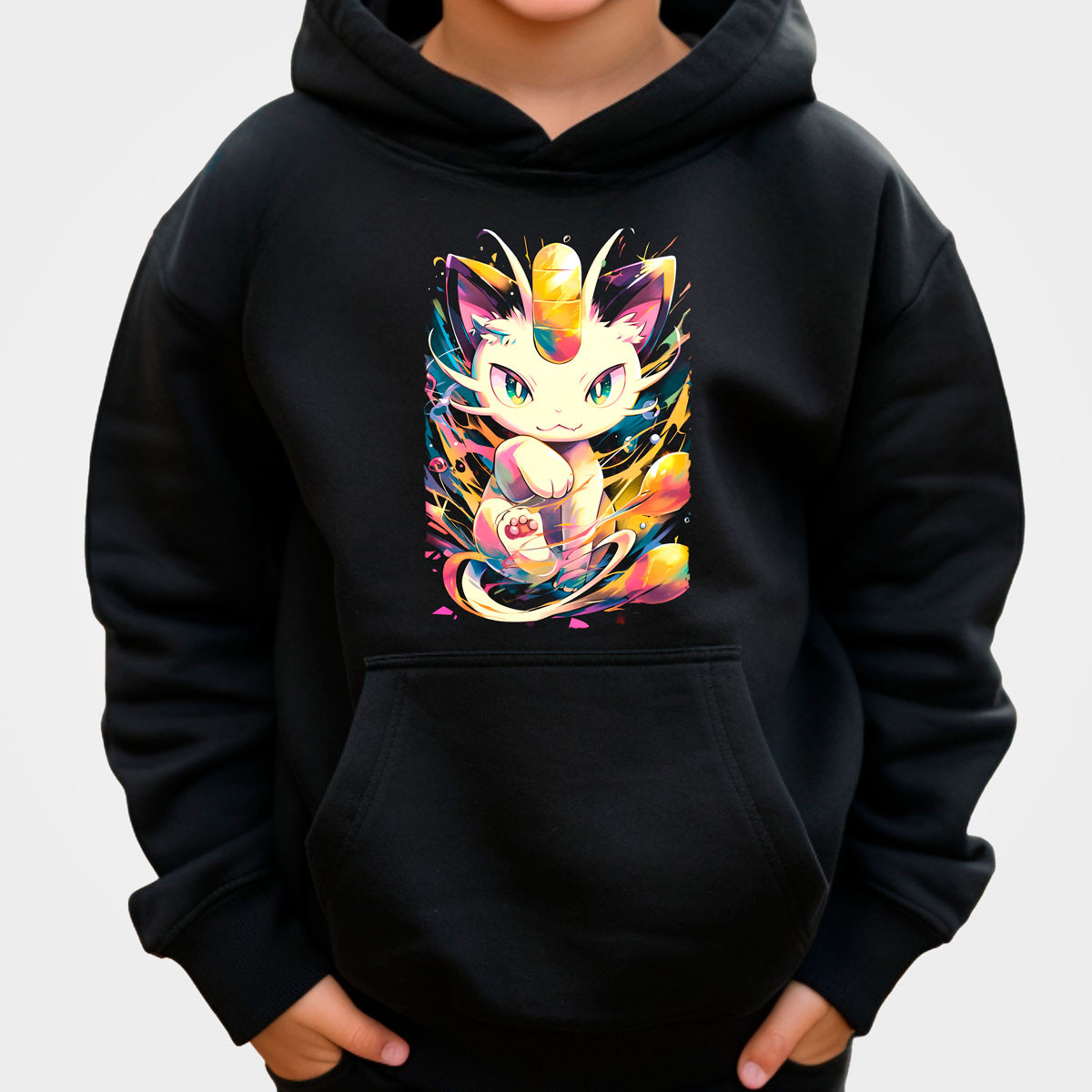 poleron-anime-estampada-frontal-batalla-meowth-pokemon-negro