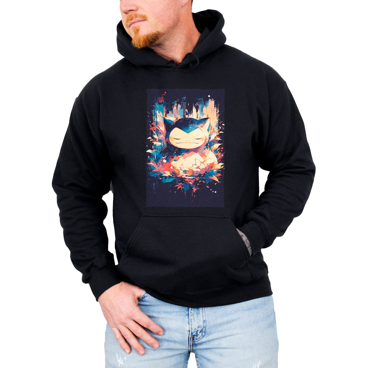 poleron-anime-hombre-estampada-shiny-snorlax-pokemon-negro