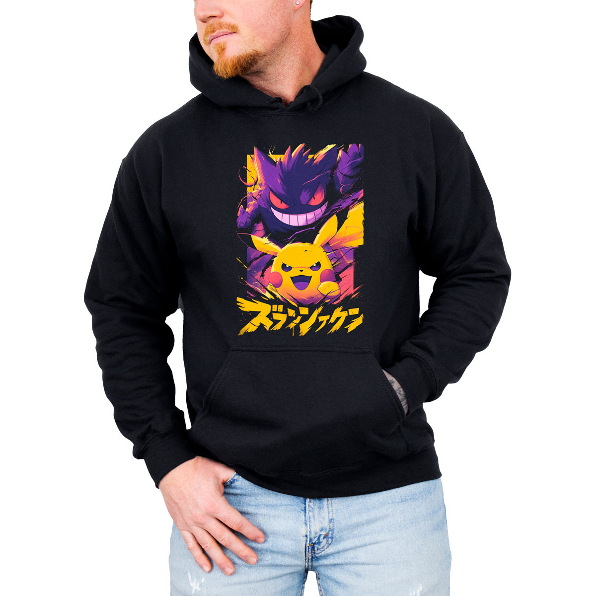 poleron-anime-hombre-pikachu-y-gengar-en-negro