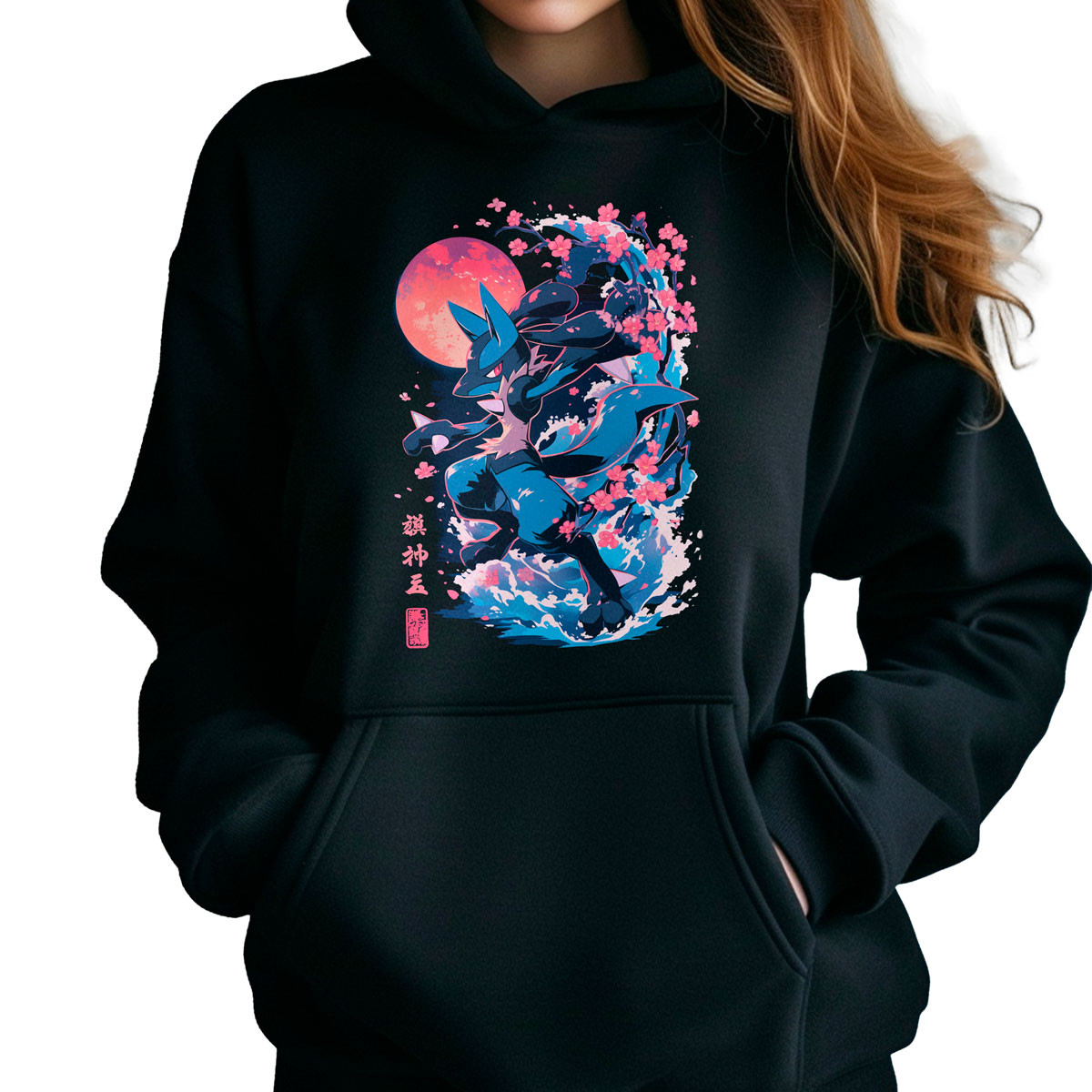 poleron-anime-lucario-en-batalla-con-cerezos-en-flor