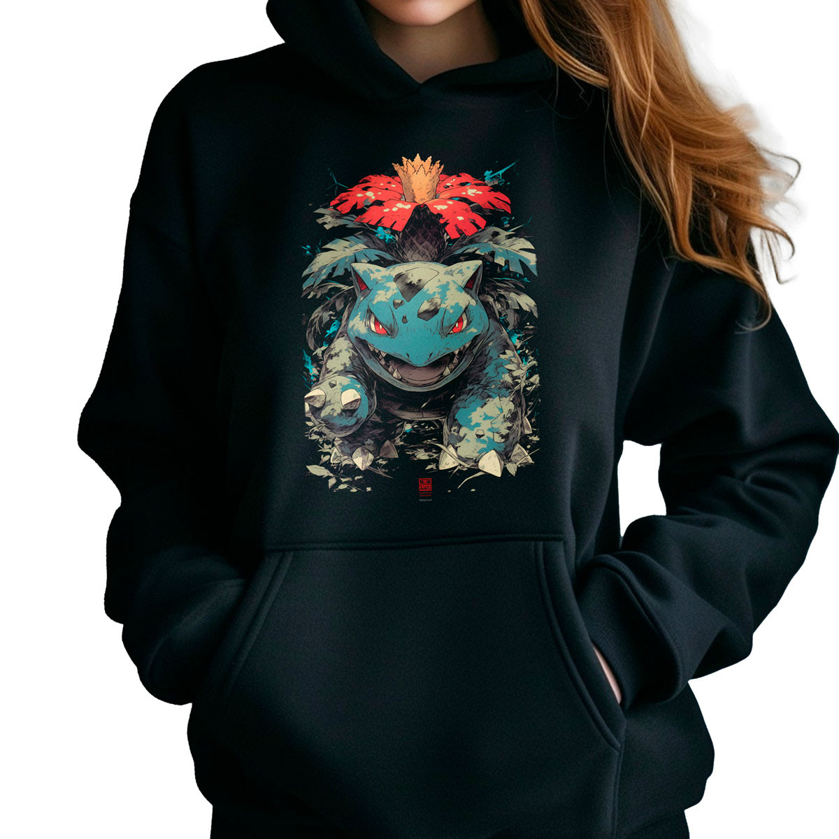 poleron-anime-mujer-venusaur-sketch-negro-brillante
