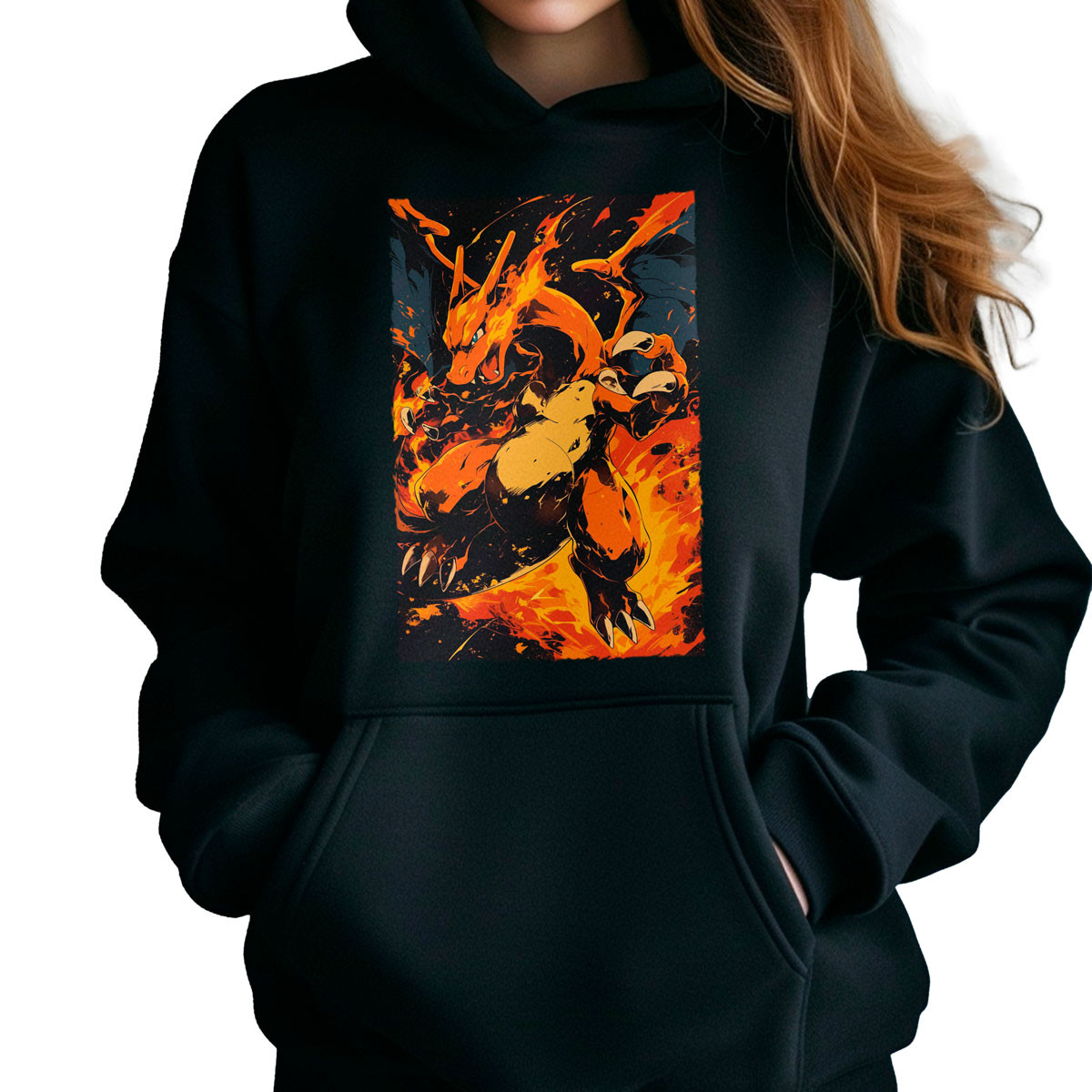 polerones-anime-mujer-charizard-pokemon-negro