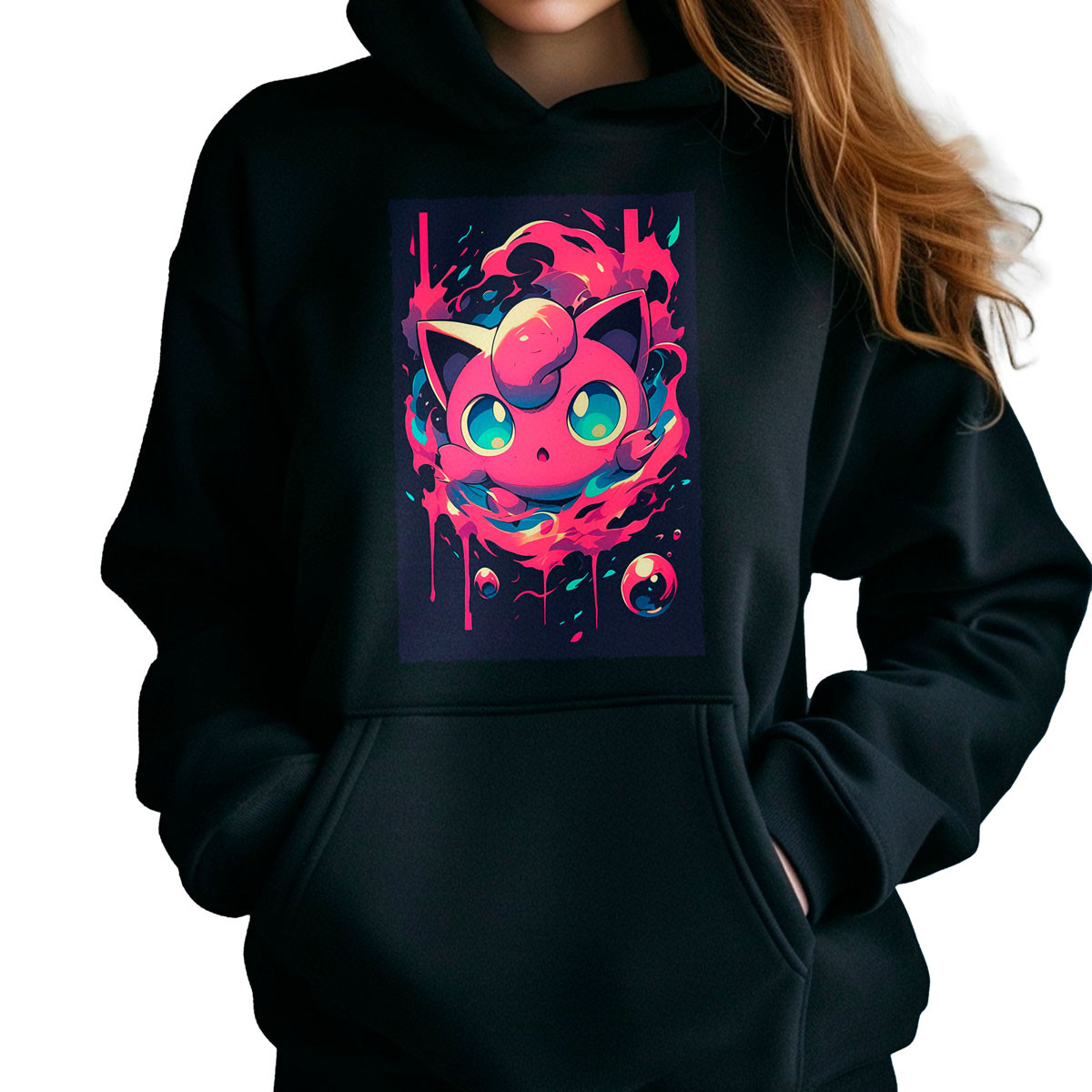 polerones-anime-mujer-estampada-batalla-jigglypuff-pokemon-negro