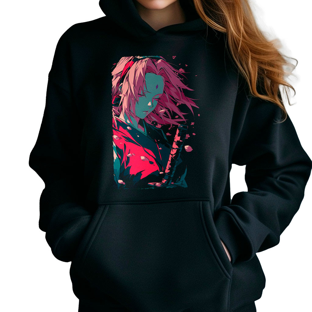 polerones-anime-mujer-negra-taijutsu-sakura-haruno-en-seriedad