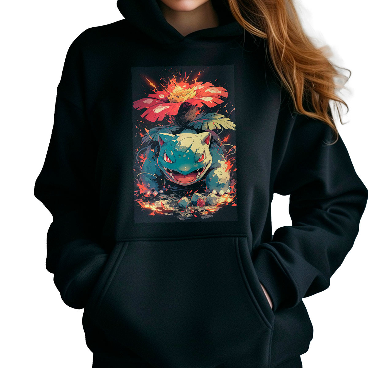 polerones-anime-mujer-venusaur-negro-entrenador