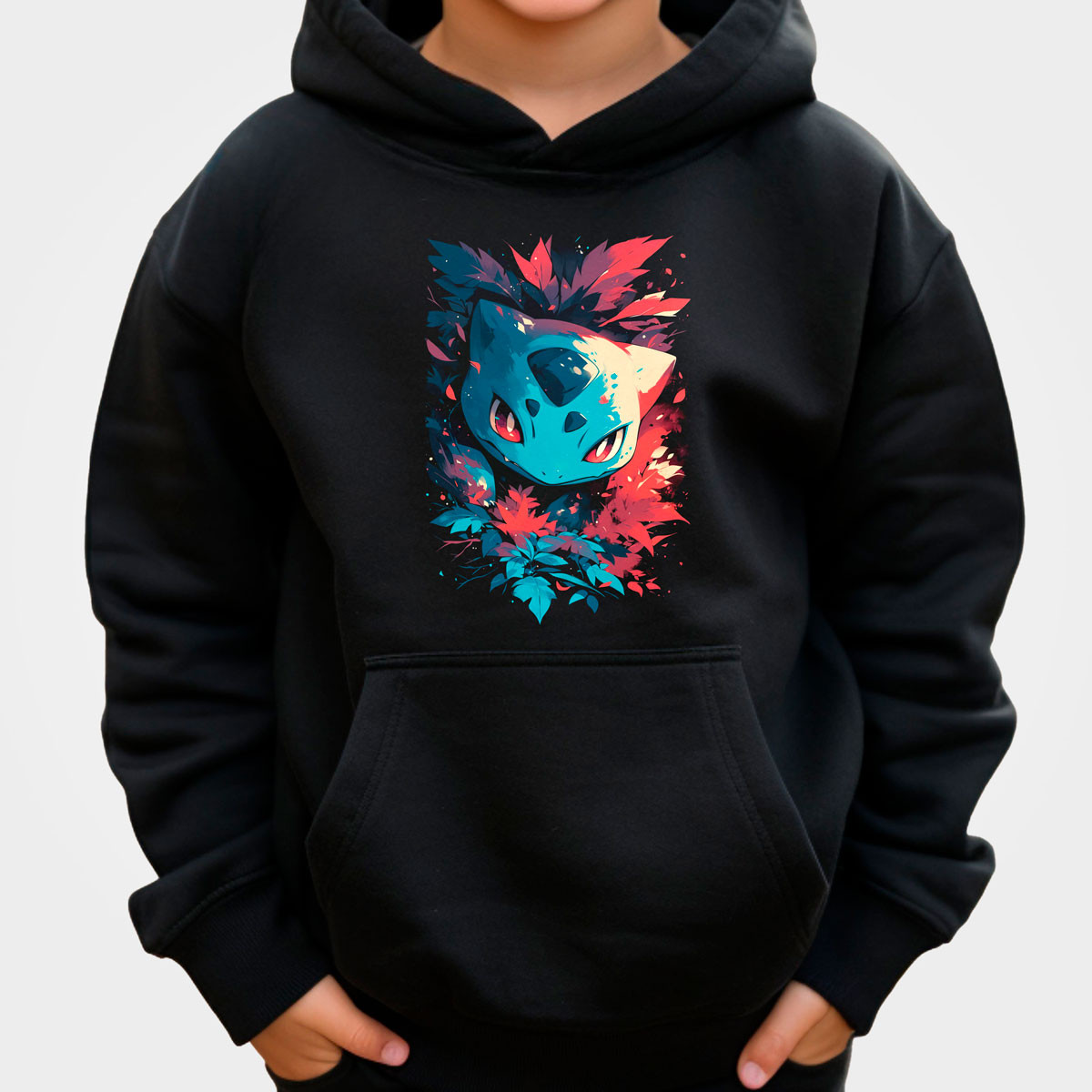 polerones-anime-unisex-dise-o-ivysaur-brillante-pokemon-negro