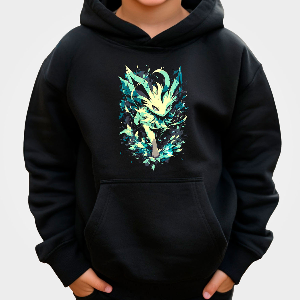 polerones-anime-unisex-leafeon-pokemon-negro-brillante