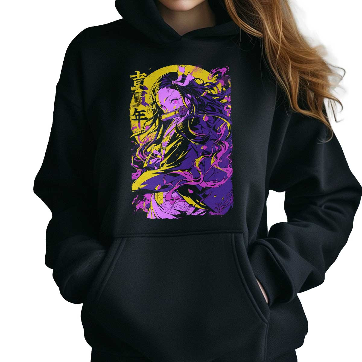 canguro-anime-mujer-estampada-frontal-expresividad-nezuko-kamado-demon-slayer