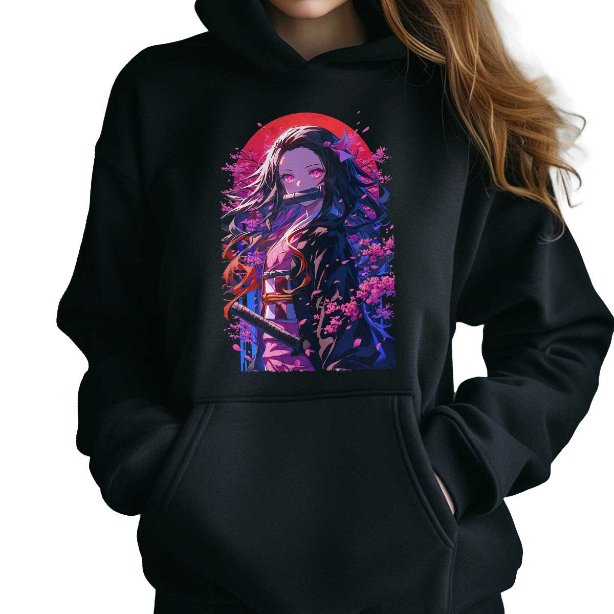 canguro-anime-mujer-nezuko-kamado-flores-cerezo