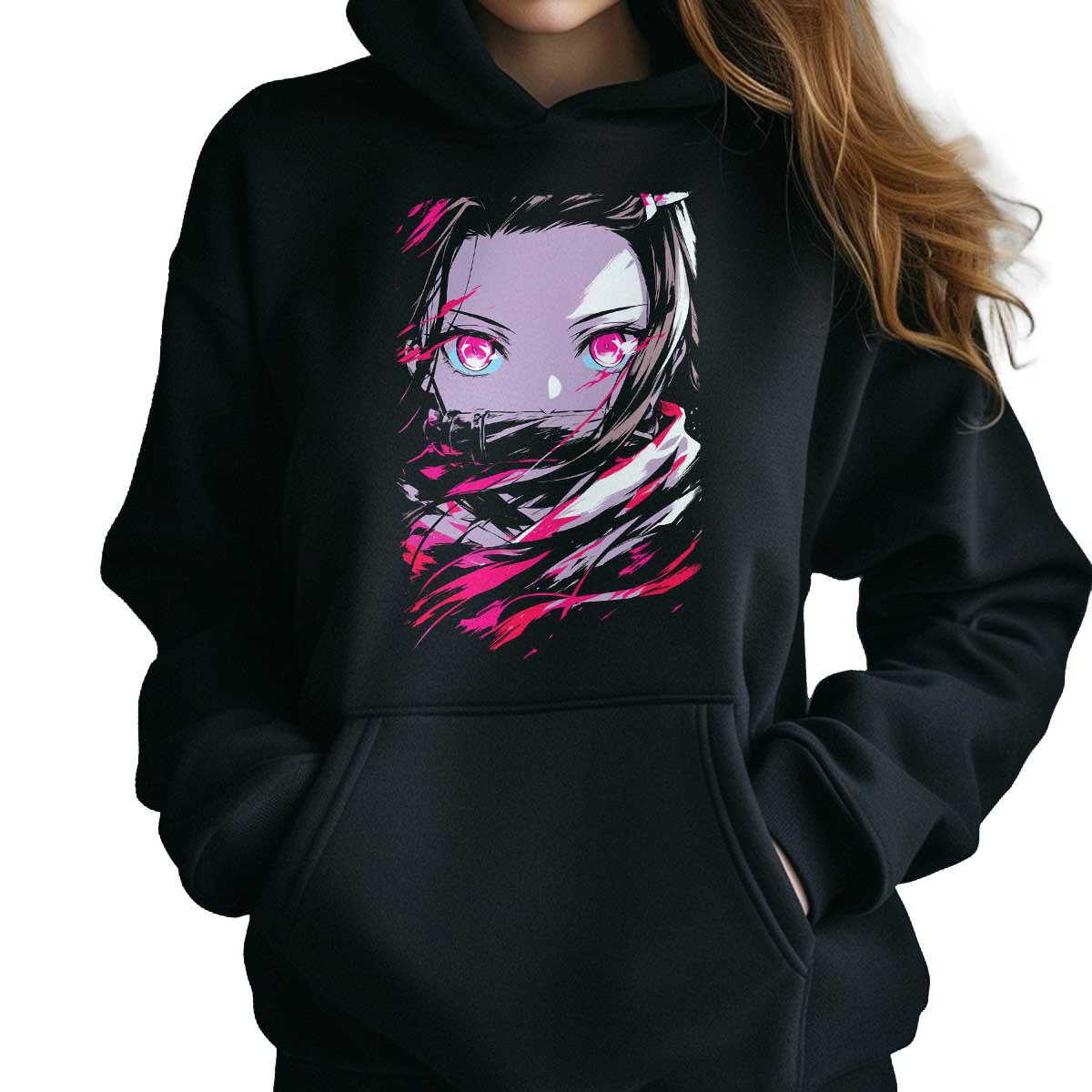 hoodie-anime-mujer-estampada-nezuko-kamado-ojos-closeup