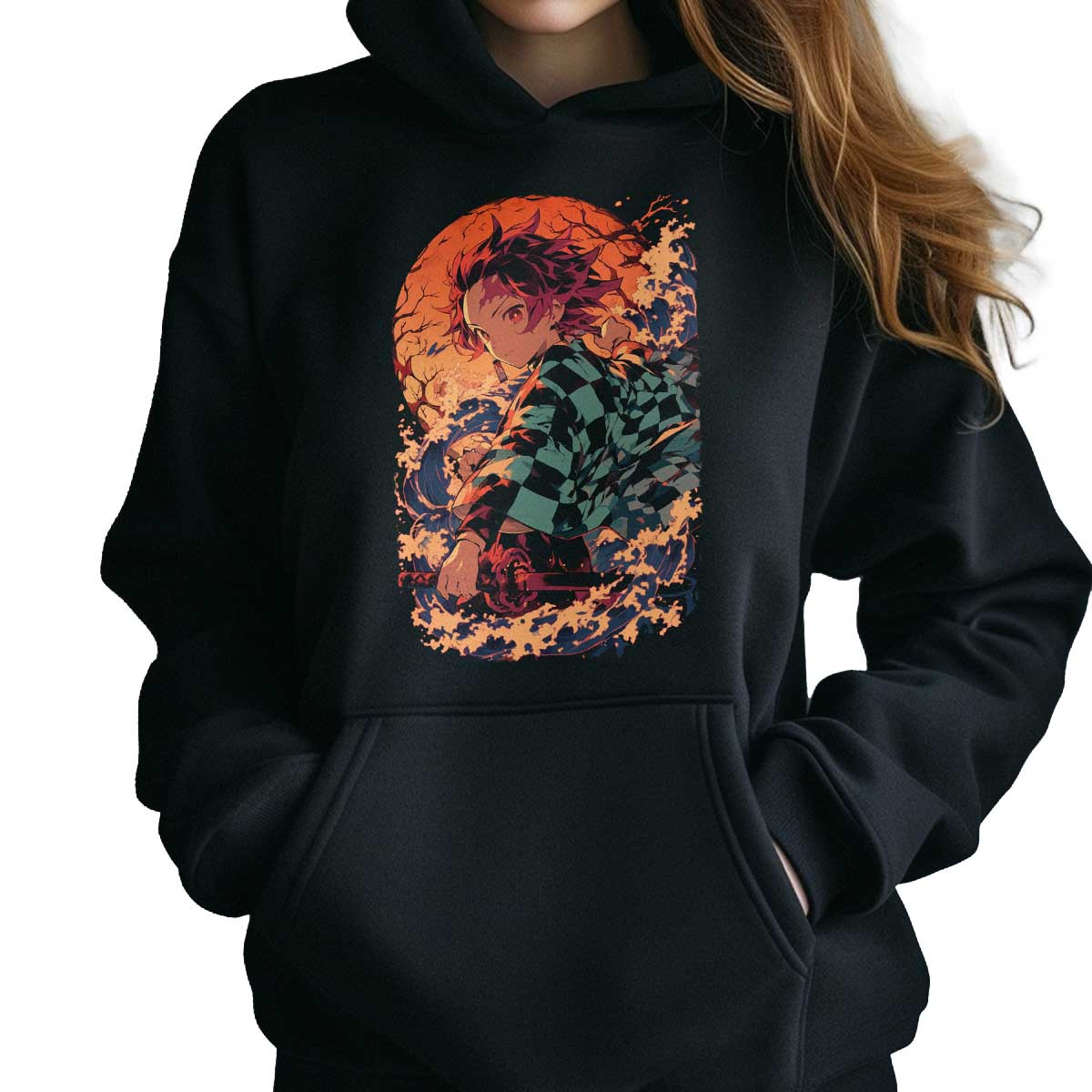 hoodie-anime-mujer-estampada-tanjiro-kamado-y-la-luna