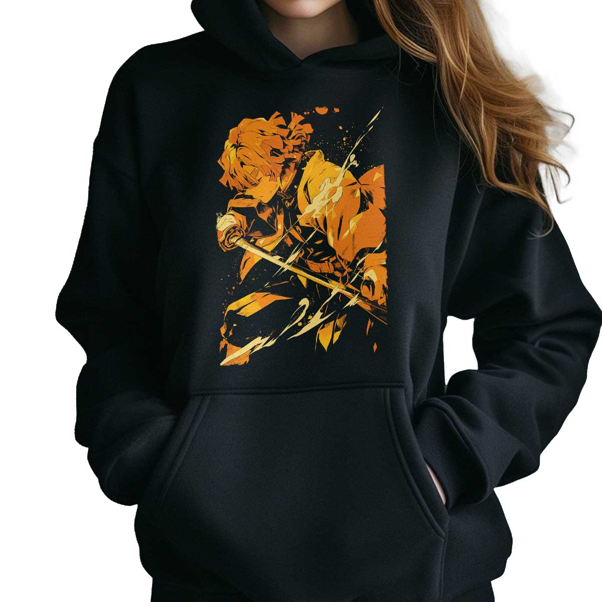 hoodie-anime-mujer-estilo-zenitsu-agatsuma-de-demon-slayer