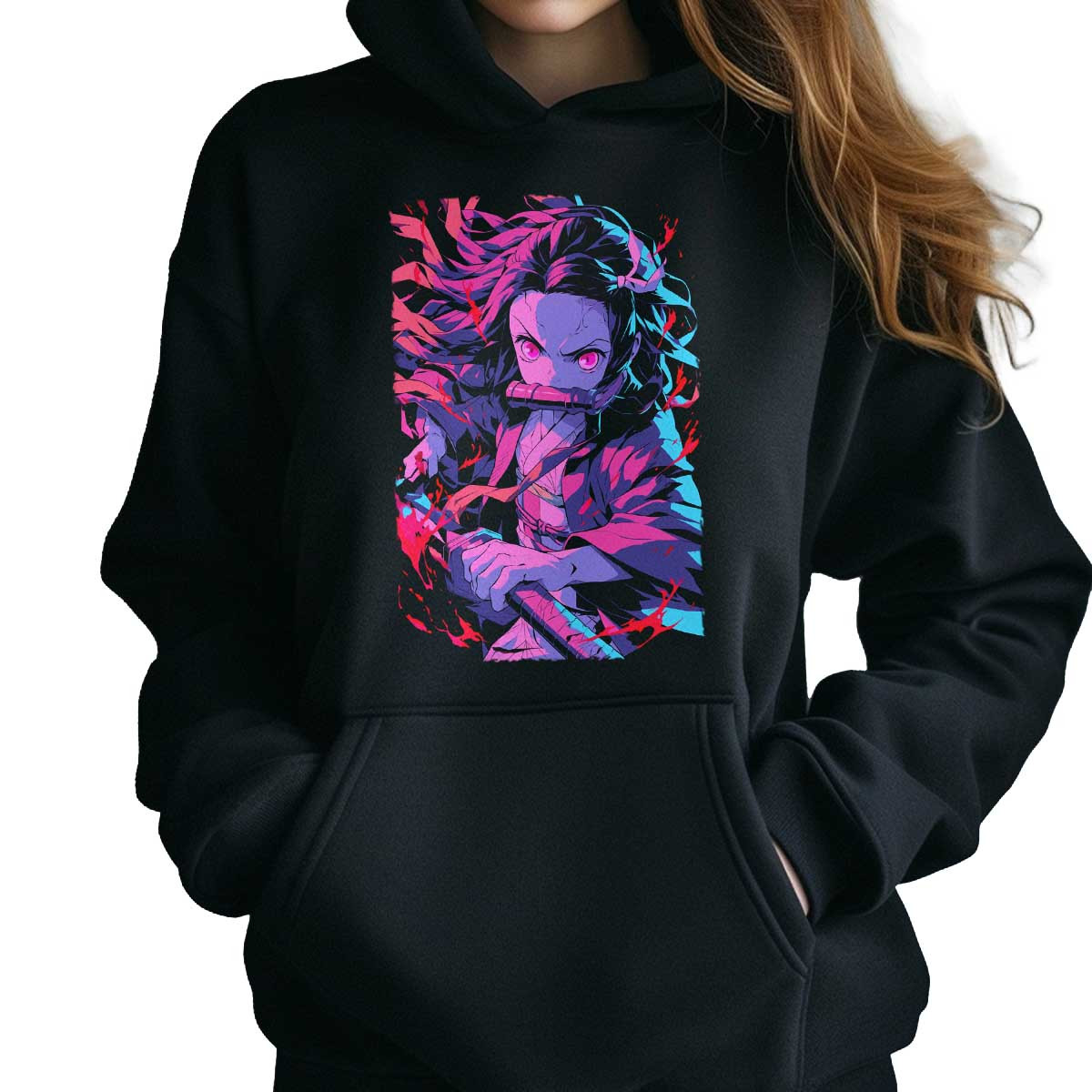 hoodie-anime-mujer-nezuko-kamado-battle-demon-slayer
