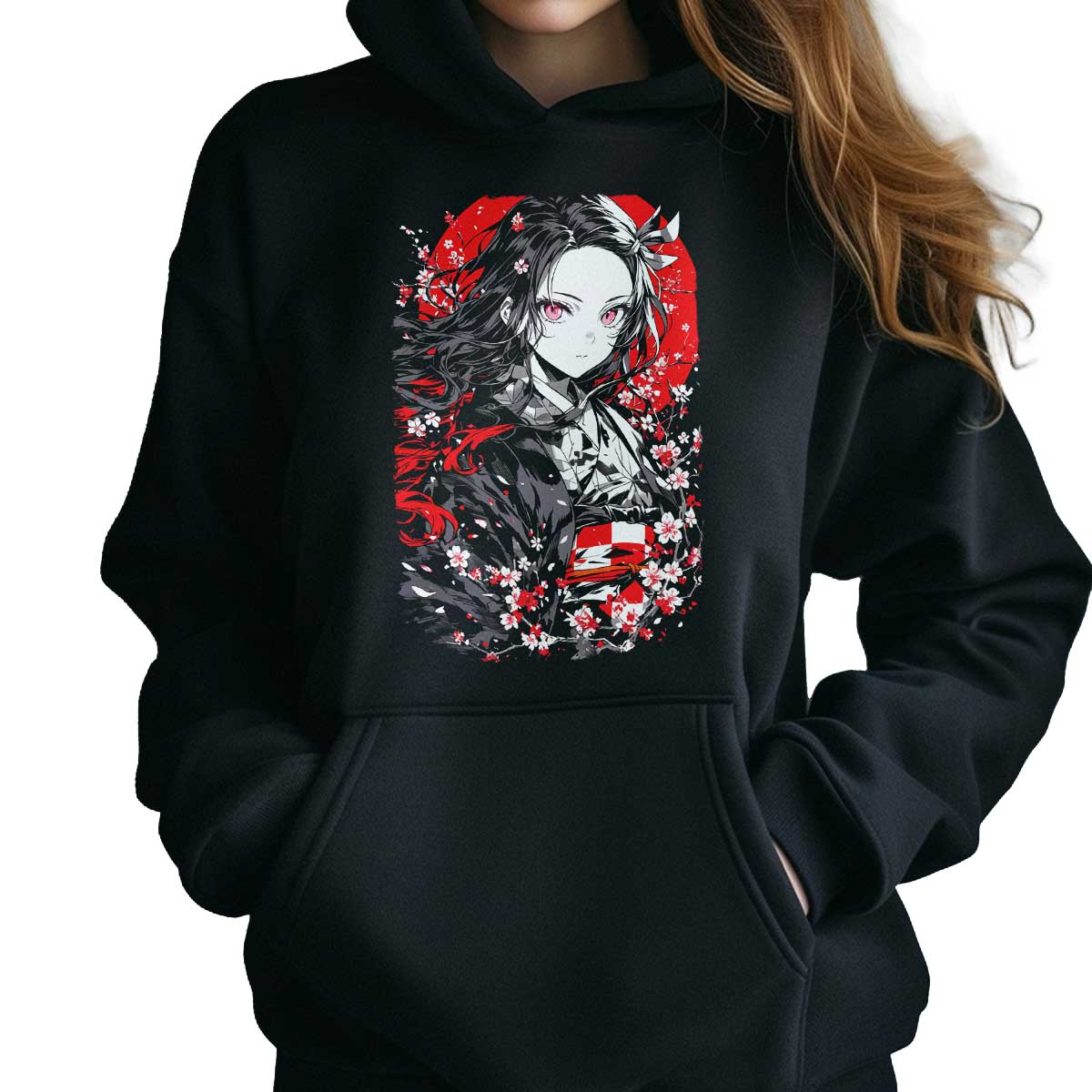 hoodie-anime-mujer-nezuko-kamado-cherry-blossoms