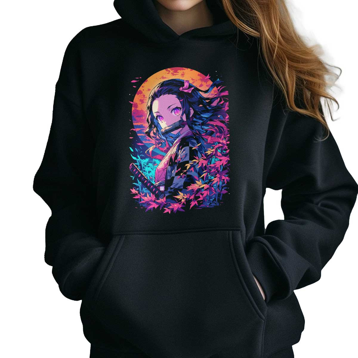 hoodie-anime-mujer-nezuko-kamado-pink-fire-demon-03