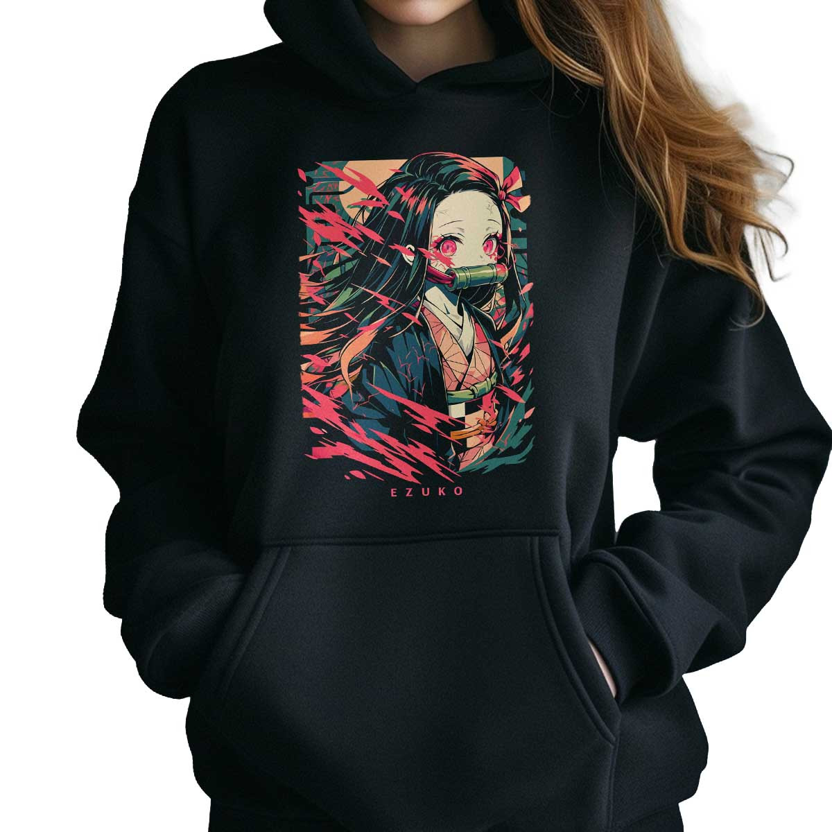 hoodie-anime-nezuko-kamado-estilo-tinta-colorido