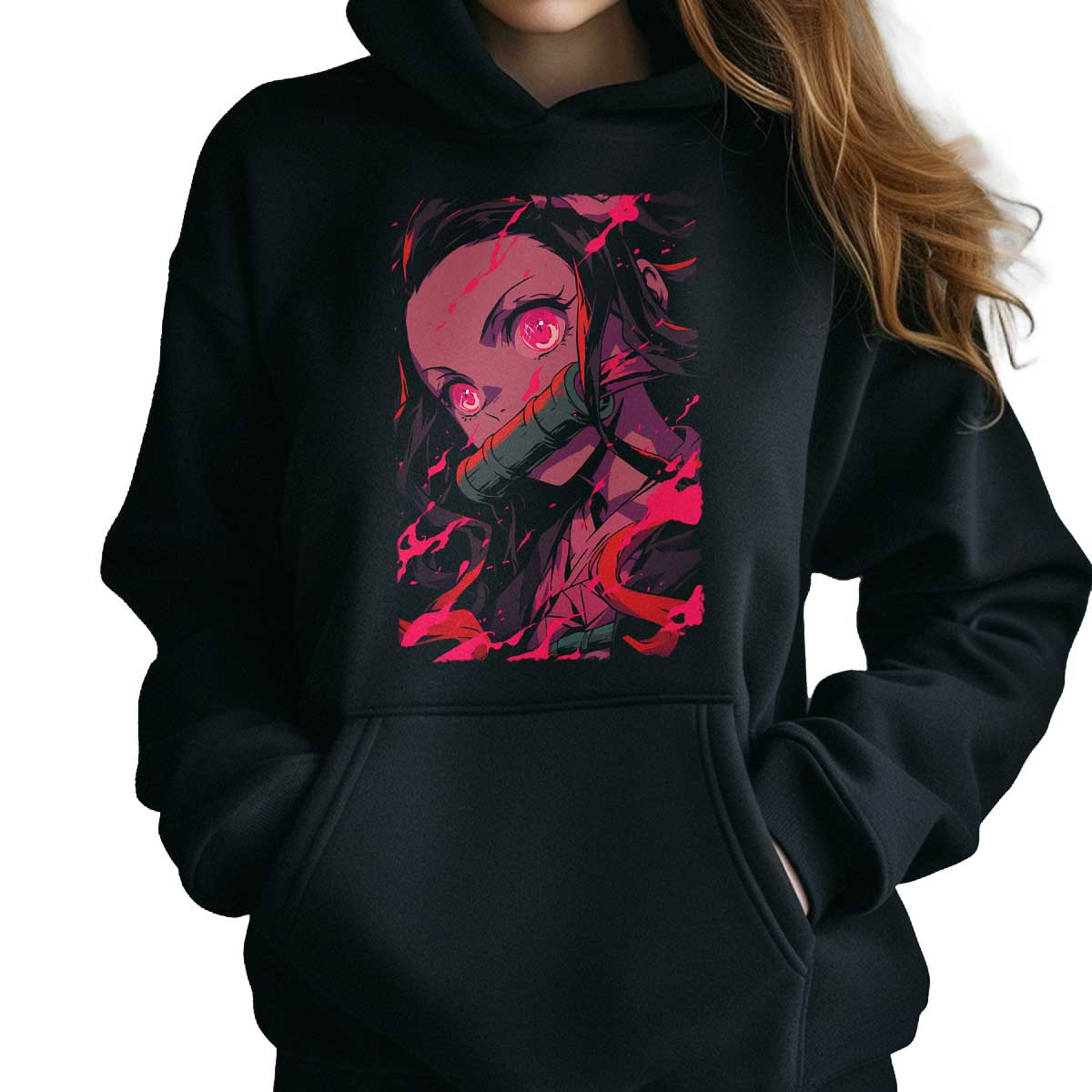 hoodie-anime-nezuko-kamado-ojos-de-cerca-brillante