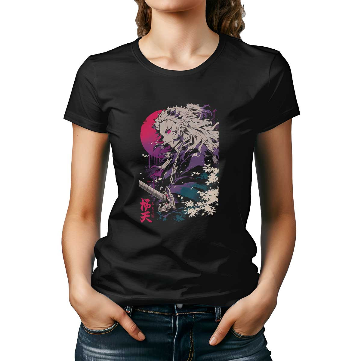 polera-mujer-estampada-frontal-colorido-con-tengen-uzui-y-la-luna-del-demonio