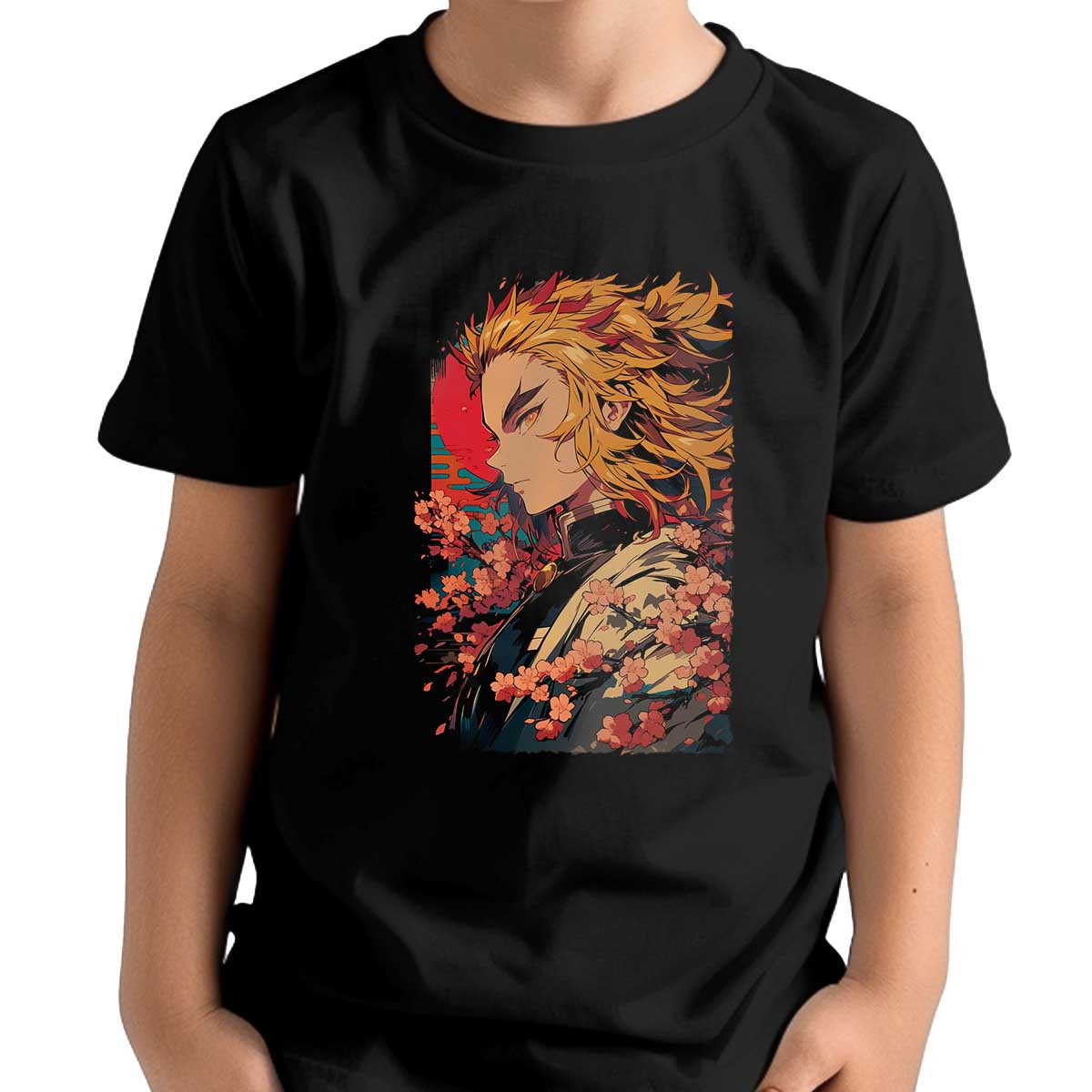 polera-ni-a-estampado-kyojuro-rengoku-flores-cerezo