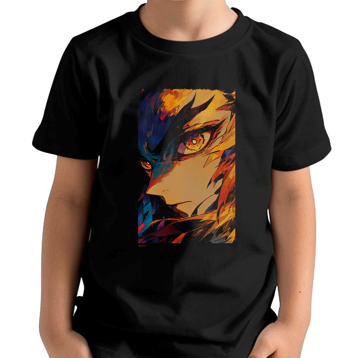 polera-ni-o-estampada-colorido-kyojuro-rengoku-closeup