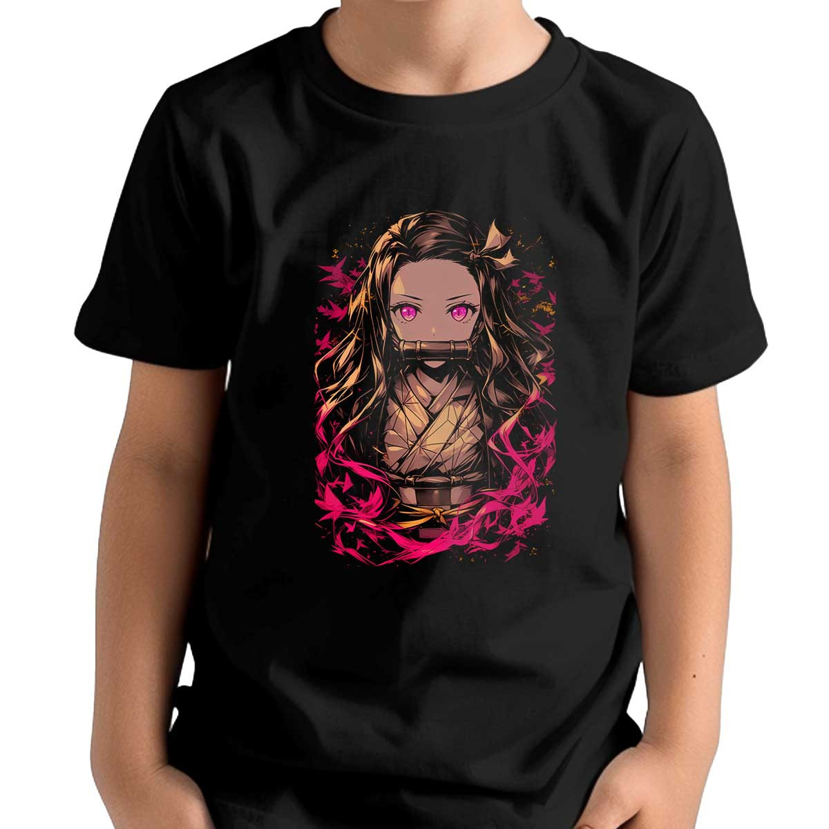 polera-ni-os-estampada-frontal-nezuko-kamado-pinkflame
