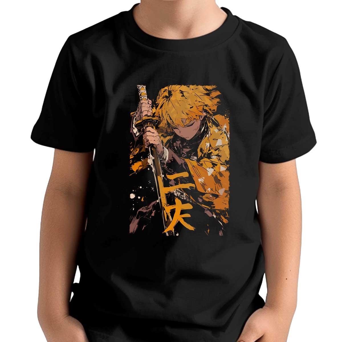 polera-ni-os-negro-cl-sico-estilo-zenitsu-agatsuma